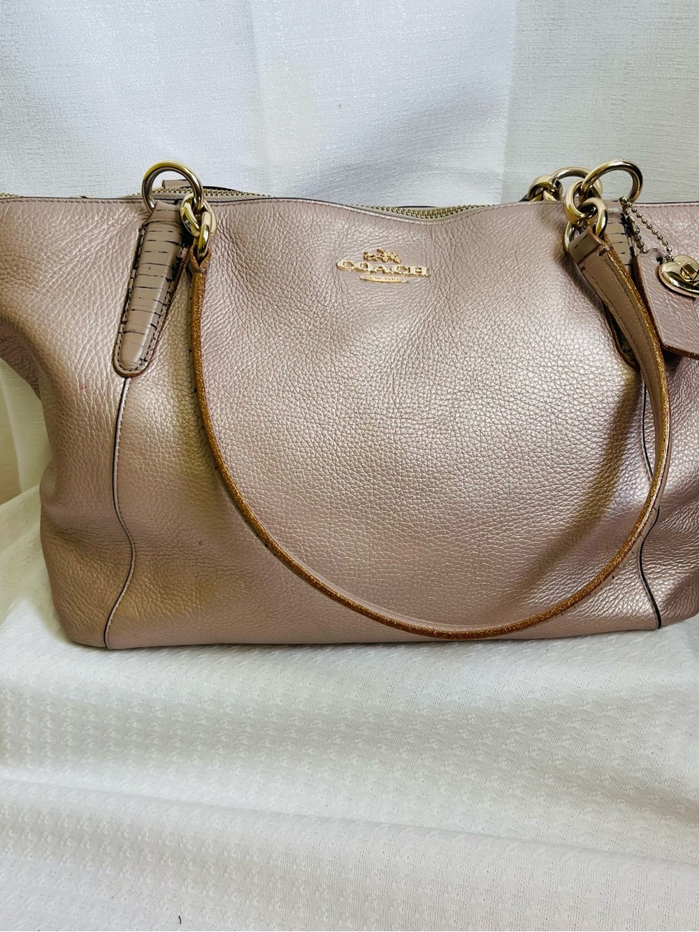 Coach Metallic Blush Leather Shoulder Bag with Gold Hardware